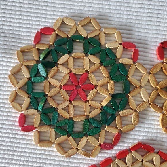 3 Vintage Wood Trivets Hot Plate Boho Multi Colour Wall Art Round Hexagon - Picture 7 of 8